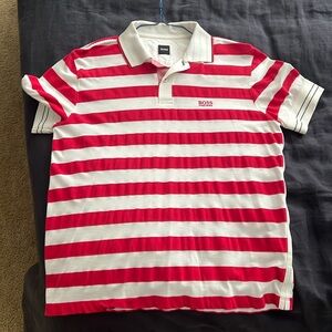 Vintage Hugo Boss red and white striped polo shirt